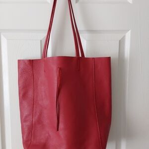 Borse In Pelle Elegant Red Leather Tote Bag